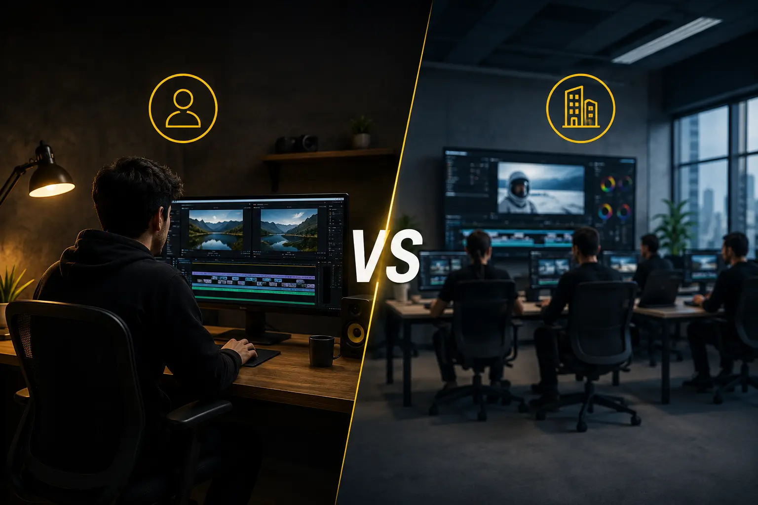 Freelance video editor working alone versus a video editing agency team