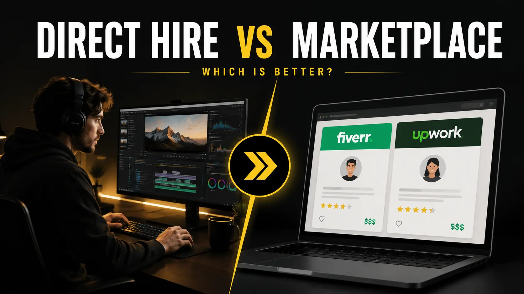 Direct hire video editor versus Fiverr and Upwork marketplace profiles